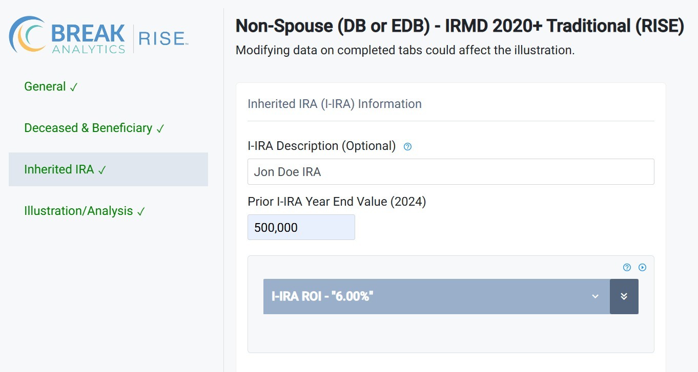 Screenshot of RISE Inherited IRA module.