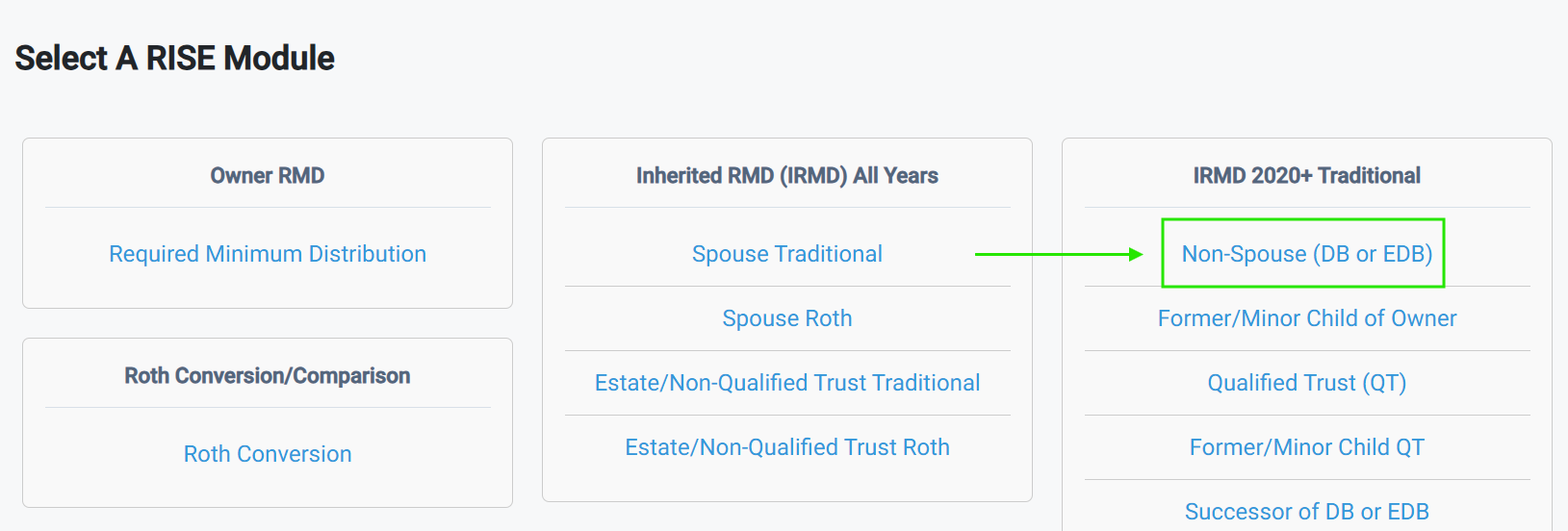 Non-Spouse DB or EDB module under IRMD 2020+ Traditional