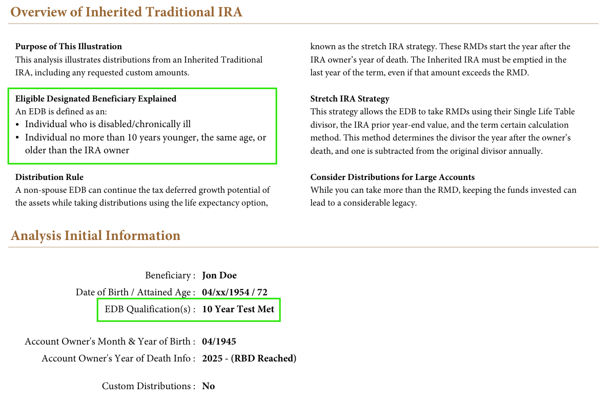 Page 3 showing Eligible Designated Beneficiary with life expectancy option